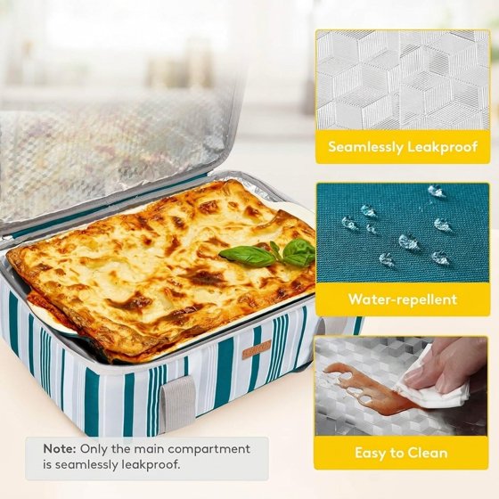Norcho Insulated Casserole Carrier Keeps Food Hot Cold, Thermal Tote Fits 9x13" Baking Dish, Green