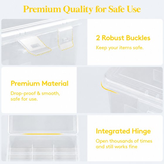 Norcho Small Bead Organizer Case, Clear Plastic Craft Storage Boxes with Hinged Lids, Anti-Tipping Divided Base and Labels for Jewelry, Beads, Diamonds, Seeds and Screws Storage