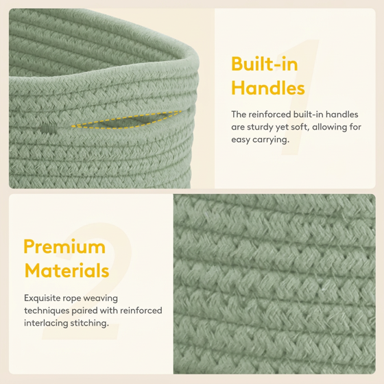 Norcho Woven Baskets, Cotton Rope Cube Storage Bins, Small Shelf Baskets, Round Caddy for Closet/Living/Bedroom/Playroom, Green, 6 Pack