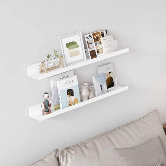 Floating Nursery Book Shelves for Wall Set of 6, 24 Inch White Long Kids Bookshelf, Kids Room Bedroom Study Storage Display Organizer Decor, Mother’s Day Gift Idea