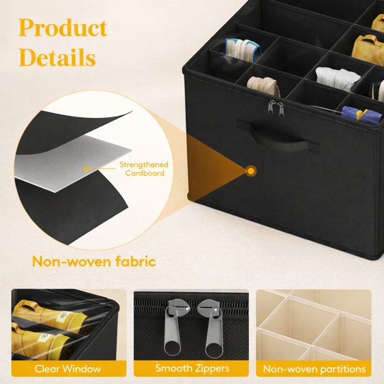 Norcho Shoe Storage Organizer for Closet, Large Fabric Shoe Boxes with Clear Lids, Foldable Bins for Boots, Heels, and Sneakers, Fits 24–32 Pairs (12–16 Pairs Each), 2-Pack, Black
