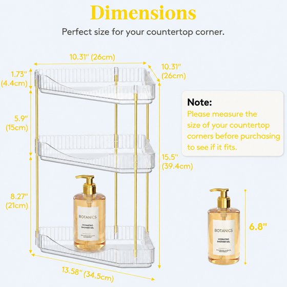 Norcho 3-Tier Corner Bathroom Counter Organizer, Plastic Makeup & Skincare Storage Shelf, Large Countertop Cosmetic & Perfume Organizer for Bathroom, Bedroom, Kitchen & Vanity, Clear