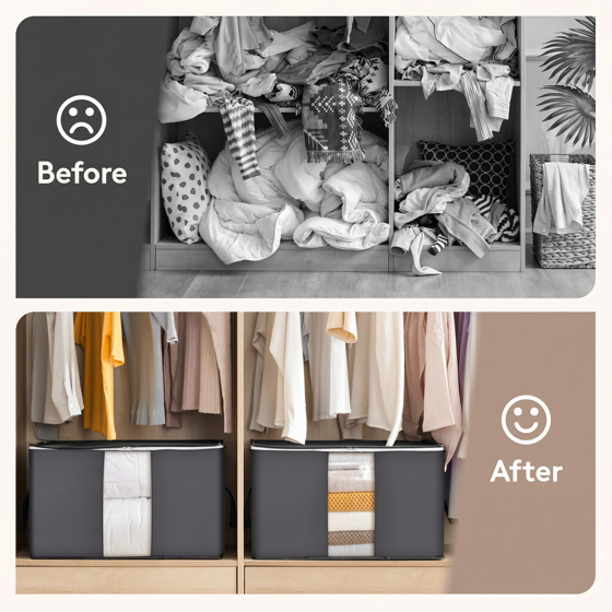 Norcho 5 Pack Collapsible Clothes Storage Bags with Lids Zips Clear Window, Gray 21.9x14x12.6"