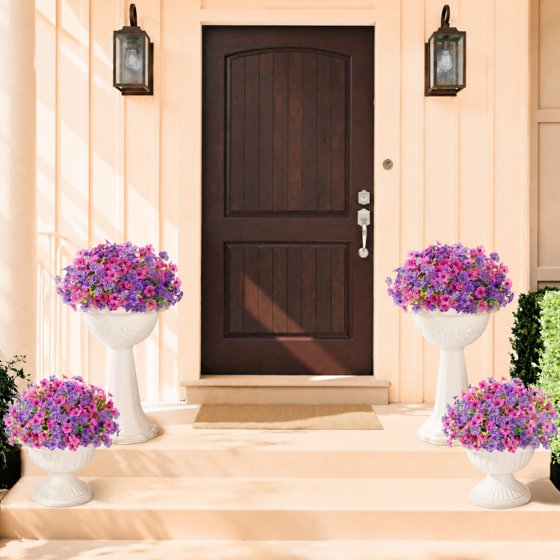 Norcho Outdoor Artificial Flowers, 24 Bundles Plastic Fake Daisy, Faux Plants for Spring/Summer Porch, Window Box, Vase, Fuchsia & Purple Mix