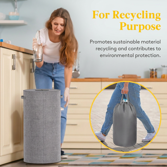 Norcho 26 Gal/100L Round Recycling Bin with Lid, Reusable Inner Bag for Can Bottle Paper Plastic Glass Stickers, Black