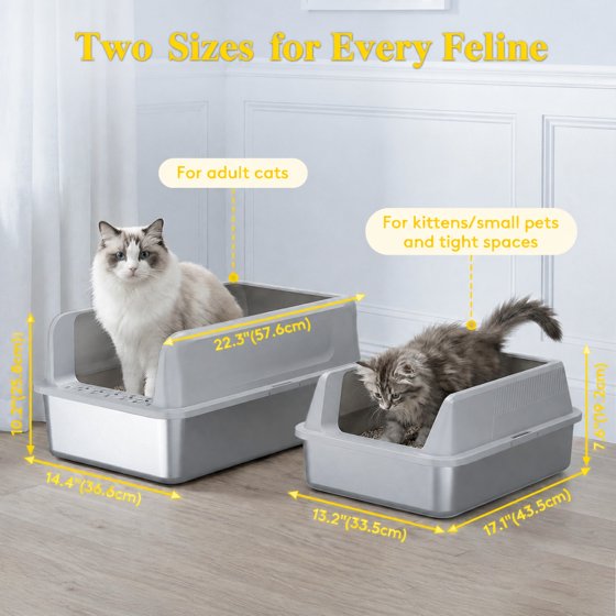 Norcho Stainless Steel Cat Litter Box for Kitty, Metal Litter Tray with High Sides, Anti-Leakage Design, Non-Slip Pads and Easy Clean Surface, Top Entry Pet Litter Pan