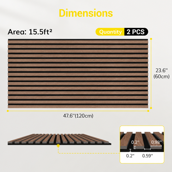 2-Piece Wood Wall Panels for Interior Wall Decor, 47.2" x 23.6" Soundproof Acoustic Wall Panels, Brown