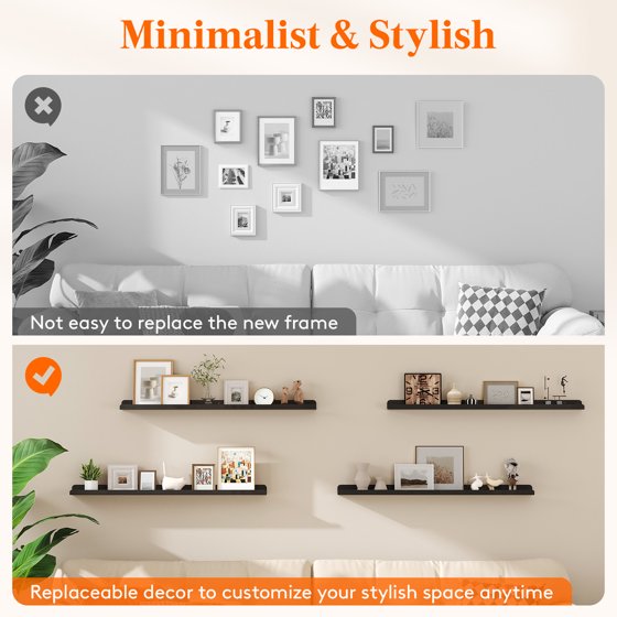 Photo Display Shelves 2 Pack, 36" Wall Mounted Floating Shelf for Décor, Bedroom Storage Organizer, Mother’s Day Gift