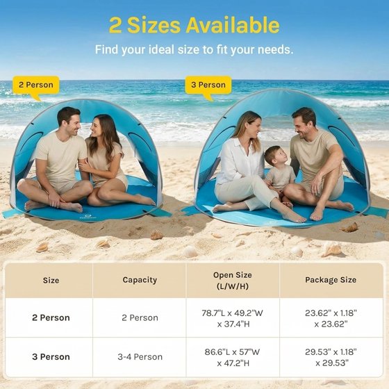 Norcho 87x57x47" Pop Up Beach Tent UPF50+ Sun Shelter, Instant Shade Canopy for 3 Person, Blue