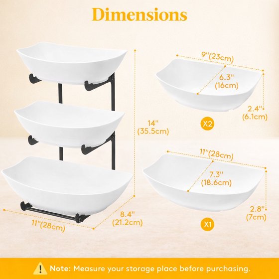 Norcho Plastic Fruit Bowl Basket for Kitchen Countertop, 3-Tier Fruit Holder with Black Metal Stand, Serving Tray for Fruits, Vegetables, Cakes, and Desserts for Parties